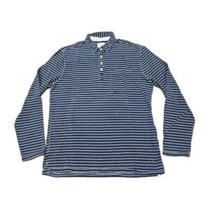 True Grit Polo Shirt Mens Size Medium Long Sleeve Striped Blue Cotton